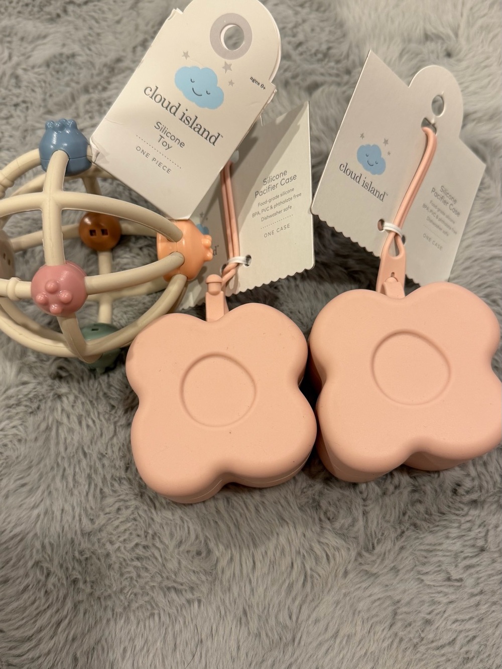 cloud island Pink Flower-Shaped Silicone Pacifier Case with Strap